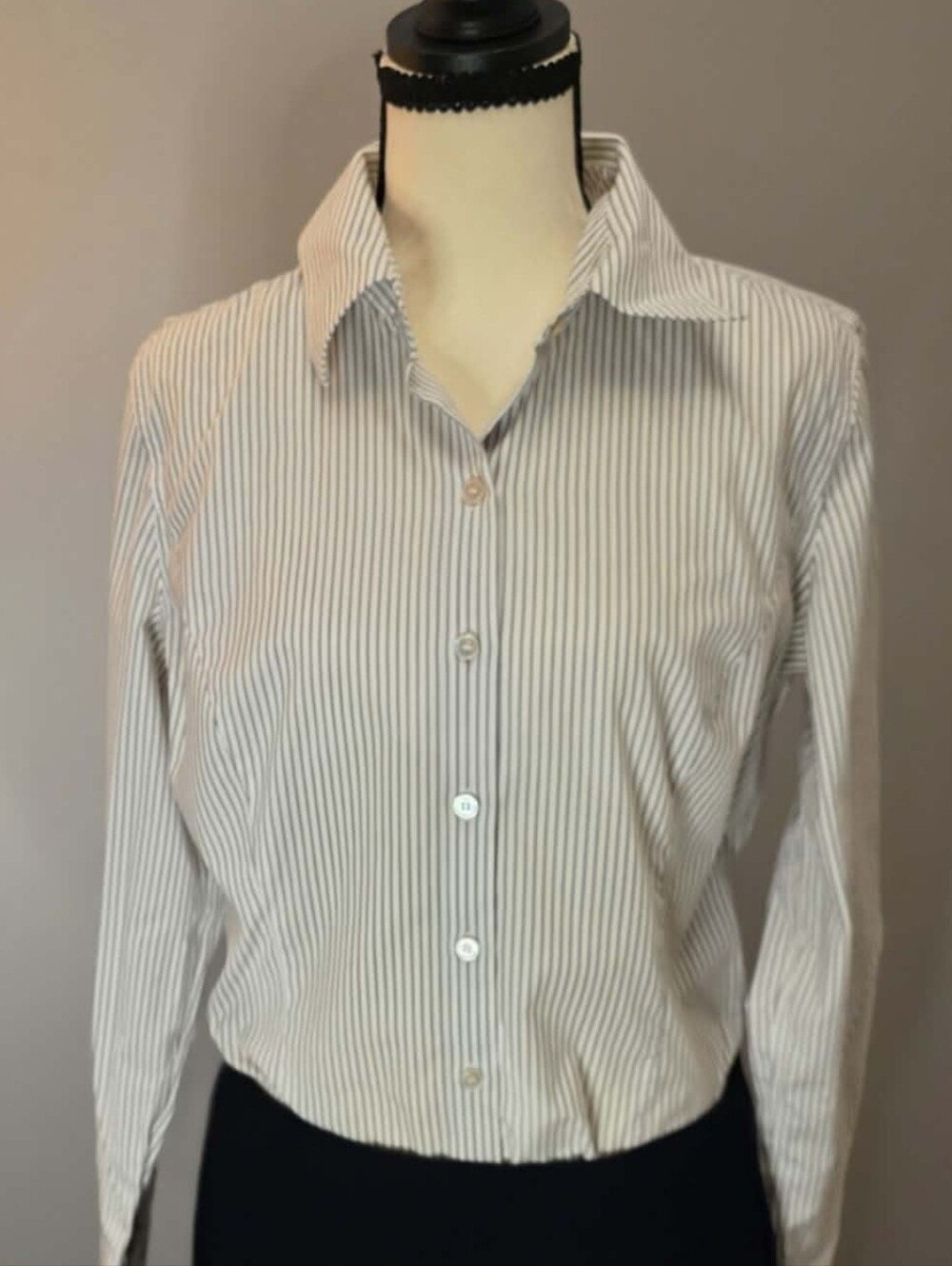 Talbots Women's White & Pinstripe Long Sleeve Blouse - Size 10
